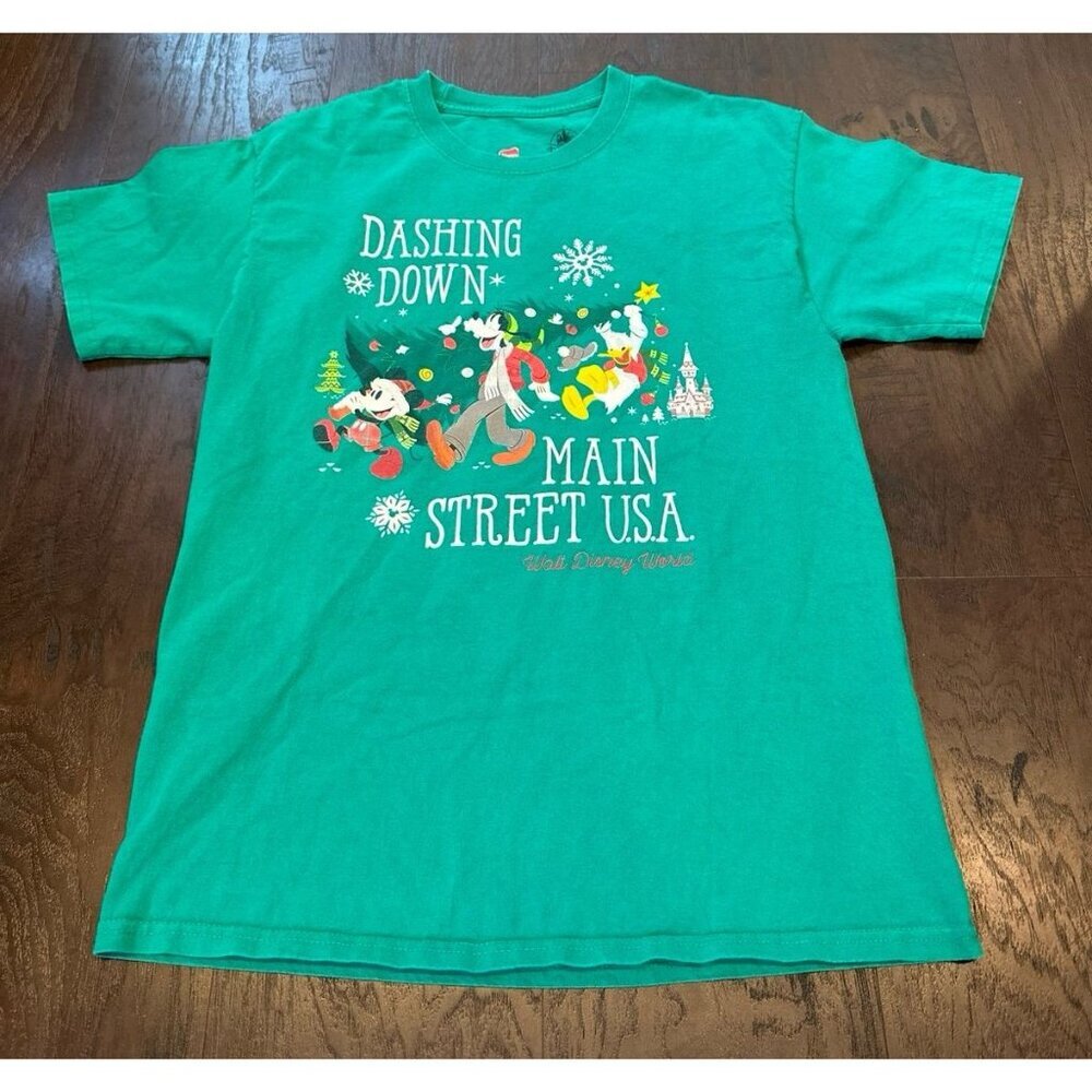 DISNEY Parks Authentic Dashing Down Main Street USA Christmas T Shirt